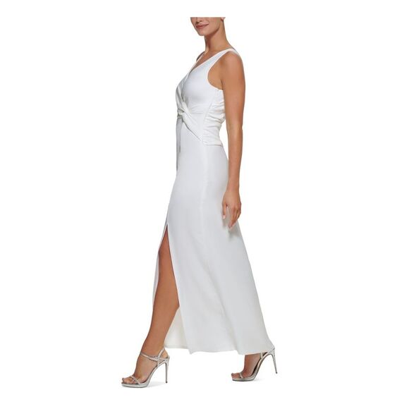NWT DKNY Womens White Knotted Front Sleeveless Full-Length Formal Gown Dress 6